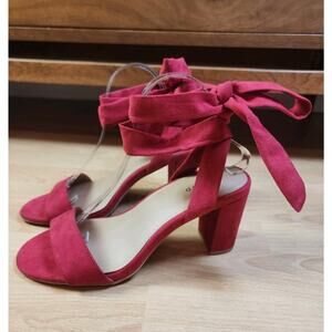Torrid 9W Faux Suede Red Ankle Wrap Heels Shoes Open Toe Size 9 Wide Width